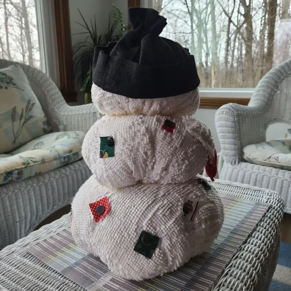 Vintage Repurposed Chenille Country Farmhouse Snowman Holiday Christmas Decor